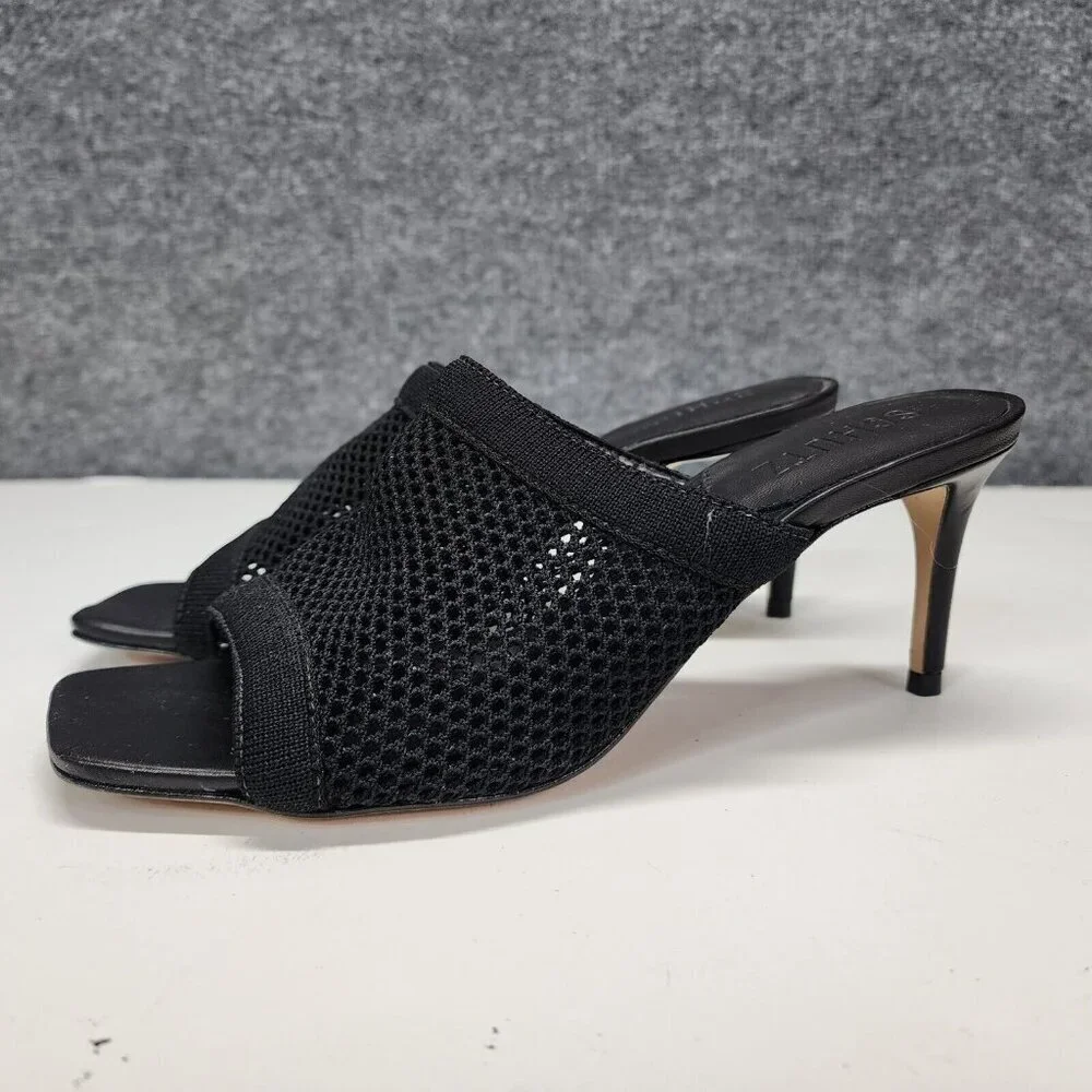 Schutz Sinara True Black Strap Slip On Open Toe Stiletto Mid Heeled‎ Sandals 7B